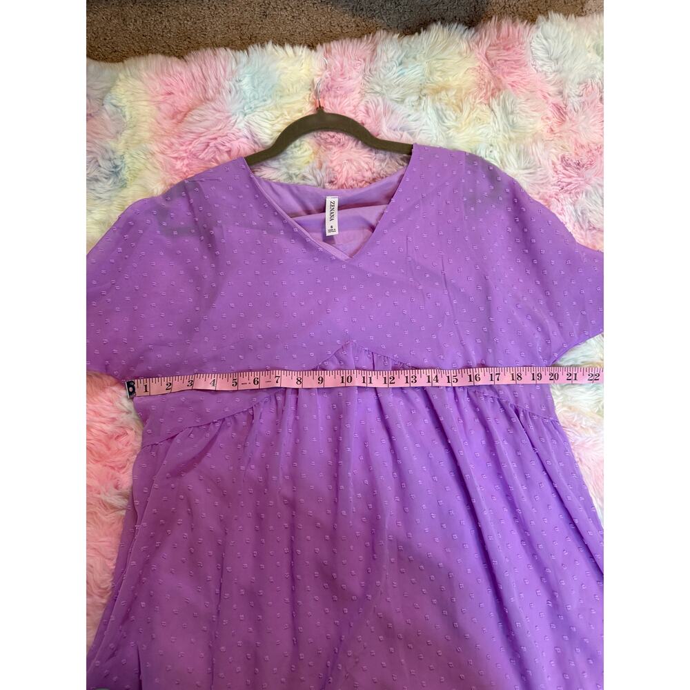 ❤️🔥Zenana Lavender Babydoll Dress Swiss Dot V-Neck Size S EUC - Picture 7 of 9